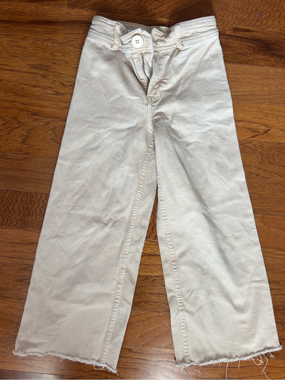Zara Cream Wide Leg Raw Hem Pants